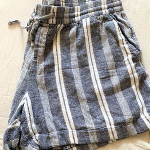 Striped linen shorts.